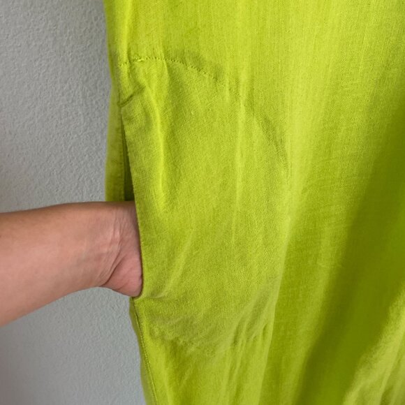 Tahari Womens XL Lime Green Linen Rayon Midi Dress Short Sleeve Pockets Casual - Picture 7 of 10